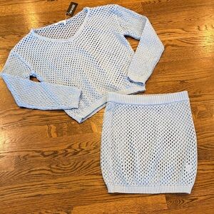Aimage NWT Light Blue Open-Knit Sweater & Skirt Set, m